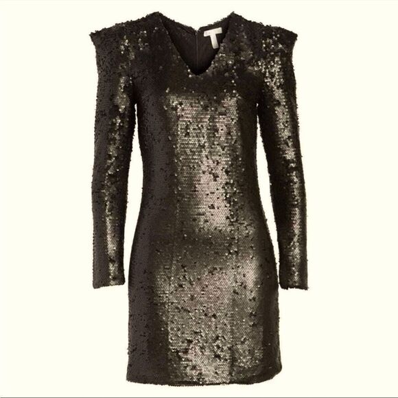NWT Leith Womens Black Sequin V Neck Sheath Mini Dress Sz. S - Picture 1 of 6